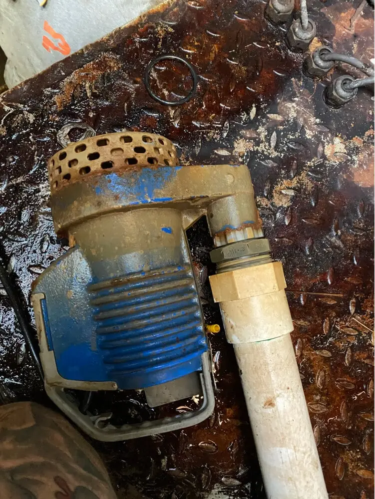 Submersible pump sitting in a drainage pit